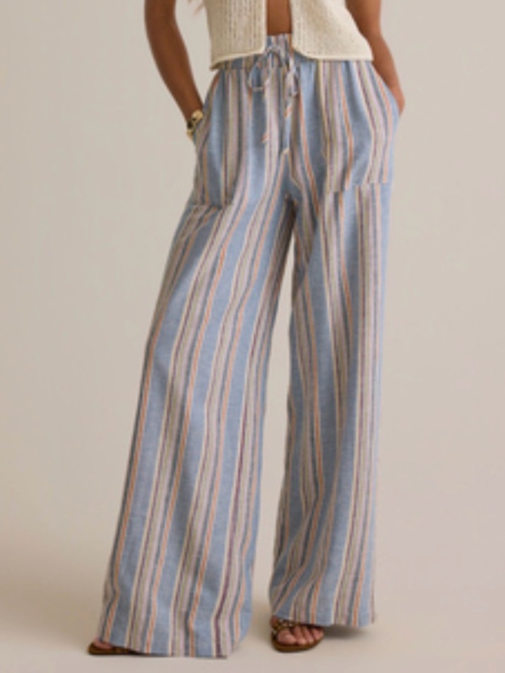 Altar’d State Rylan Stripe Linen Pant in Blue & Orange